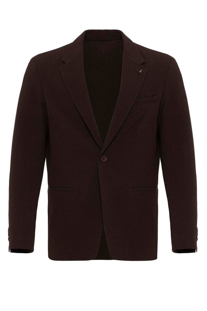 Men's Brown Plain Single-Button Blazer