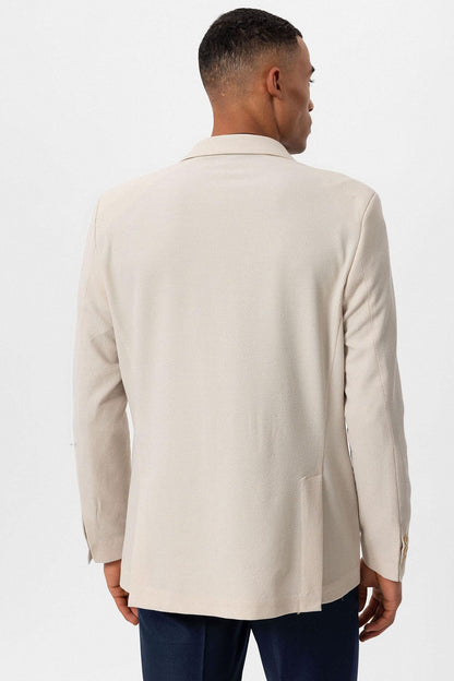 Men's Beige Plain Single-Button Blazer