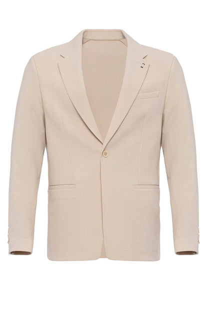Men's Beige Plain Single-Button Blazer
