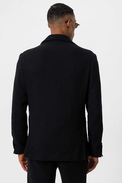 Men's Black Plain Pocketed Blazer Jacket