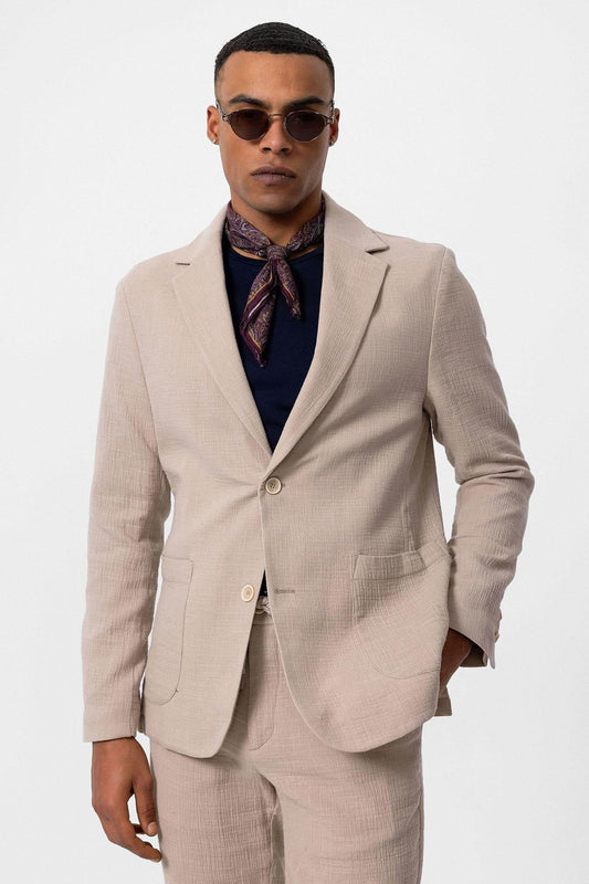 KOALA SYDNEY Men's Beige Plain Pocketed Blazer Jacket