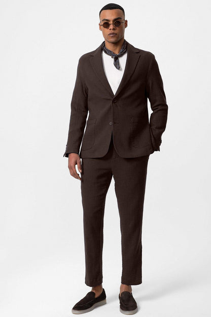 Men's Brown Plain Pocketed Blazer Jacket