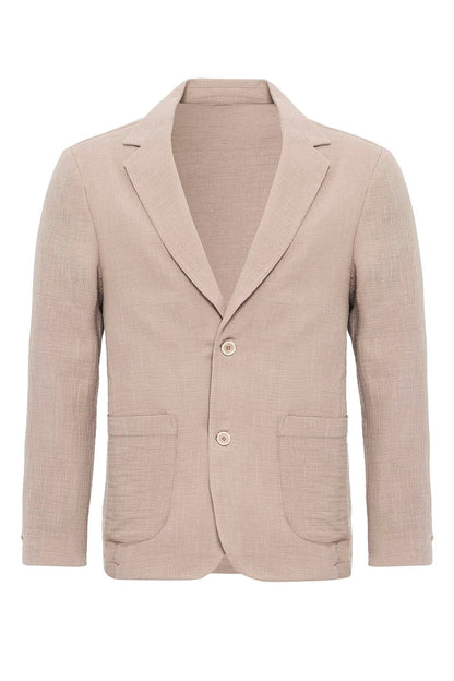 Men's Beige Plain Pocketed Blazer Jacket
