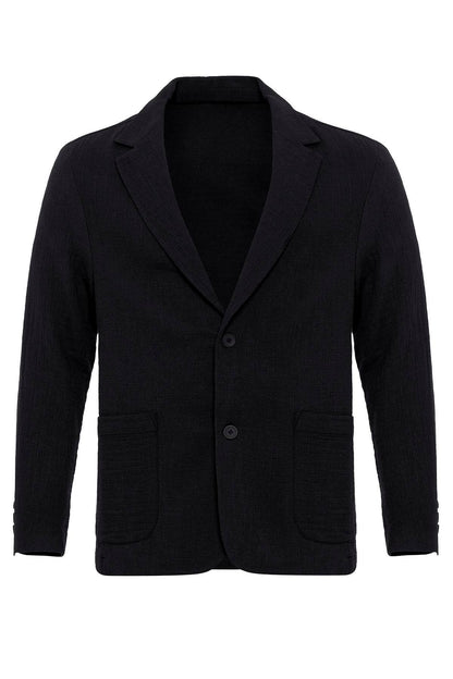 Men's Black Plain Pocketed Blazer Jacket