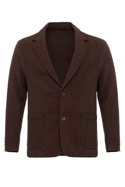 Men's Brown Plain Pocketed Blazer Jacket
