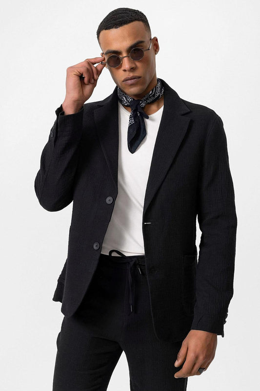 Men's Black Plain Pocketed Blazer Jacket