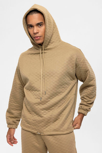 Men's Beige Diamond Patterned Oversize Tracksuit Set