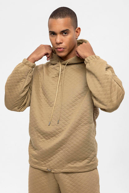 Men's Beige Diamond Patterned Oversize Tracksuit Set
