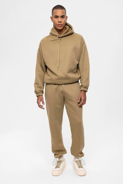 Men's Beige Diamond Patterned Oversize Tracksuit Set