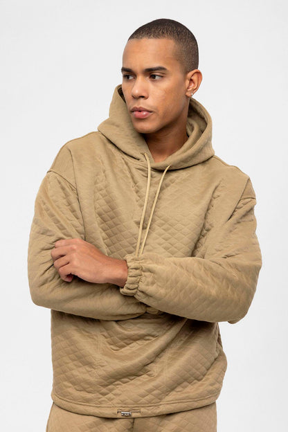 Men's Beige Diamond Patterned Oversize Tracksuit Set