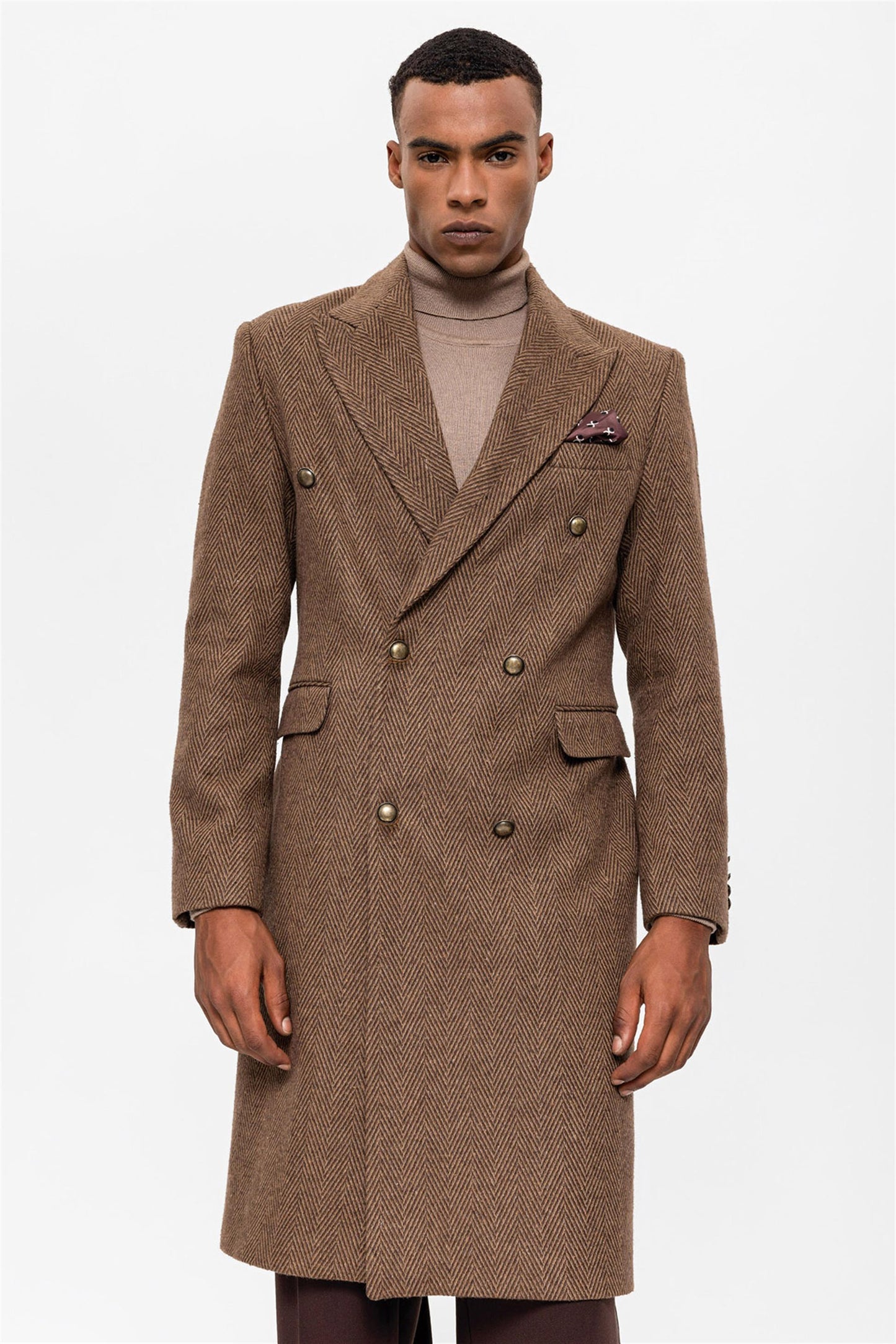 KOALA SYDNEY  Herringbone Patterned Double Breasted Men's Coat -