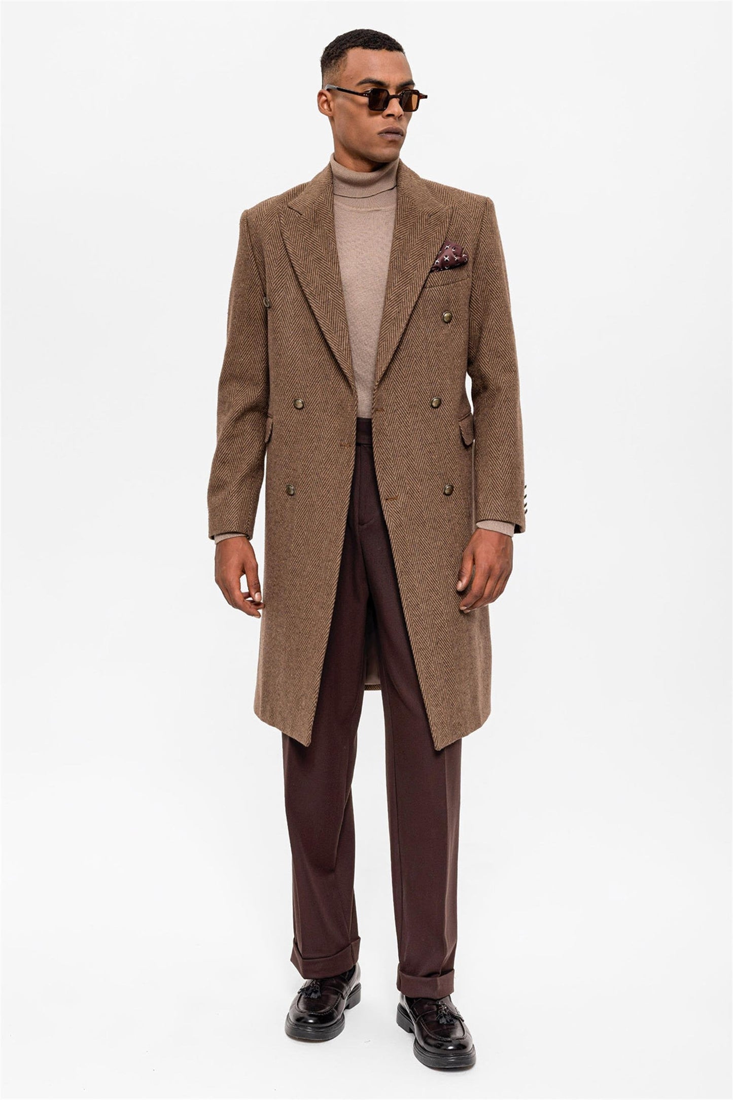 KOALA SYDNEY  Herringbone Patterned Double Breasted Men's Coat -