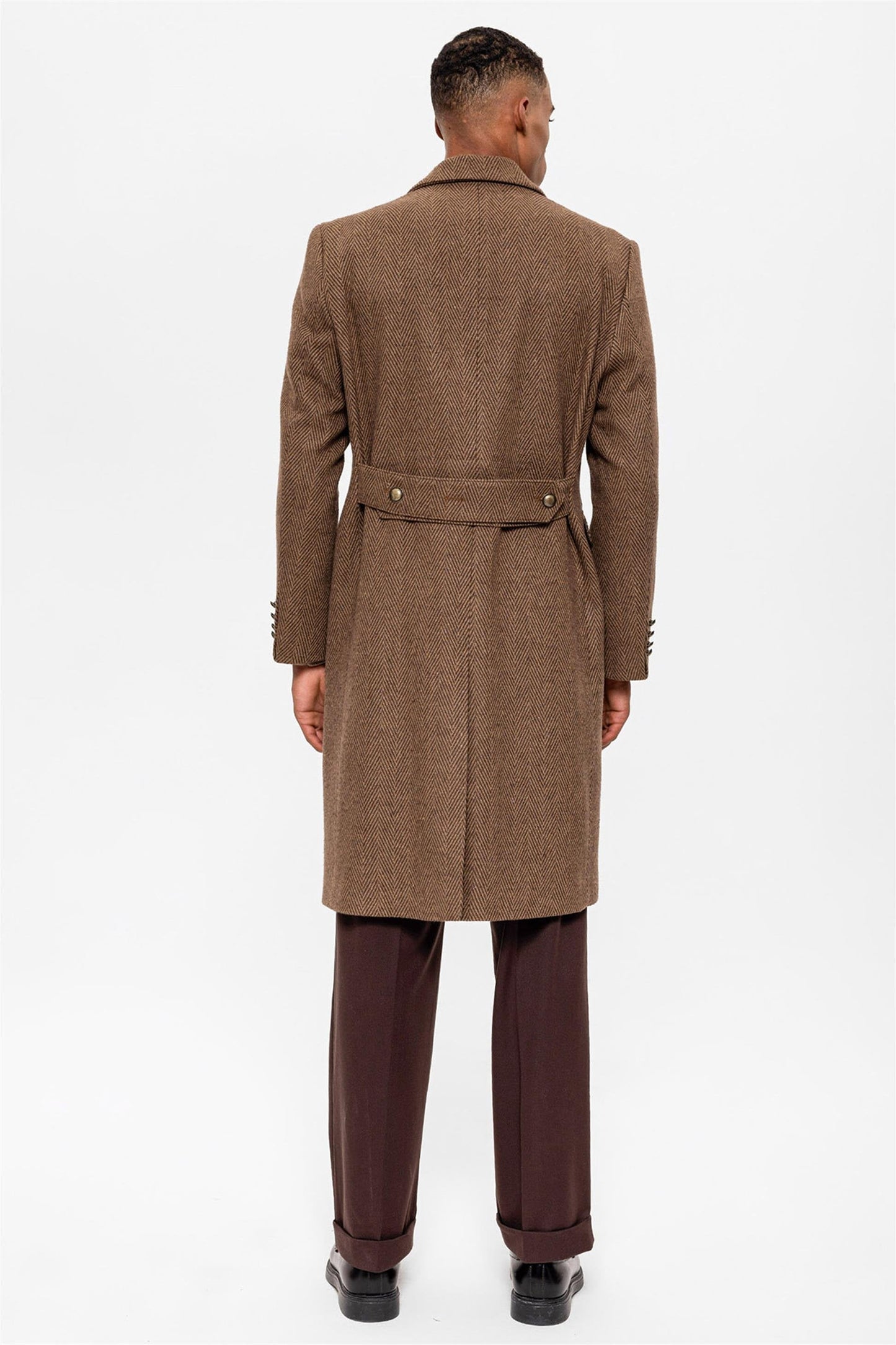 Herringbone Patterned Double Breasted Men's Coat