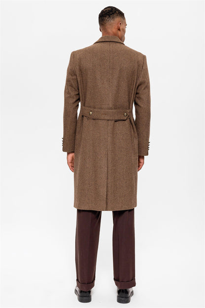 Herringbone Patterned Double Breasted Men's Coat