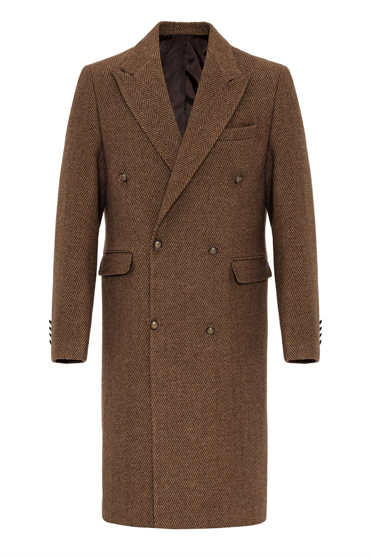 Herringbone Patterned Double Breasted Men's Coat