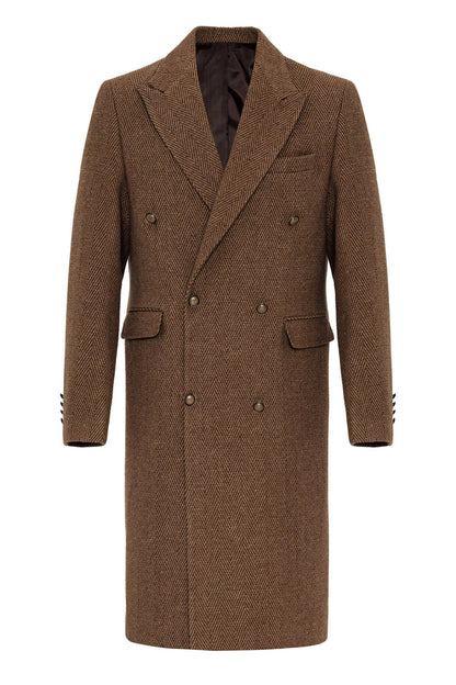 Herringbone Patterned Double Breasted Men's Coat