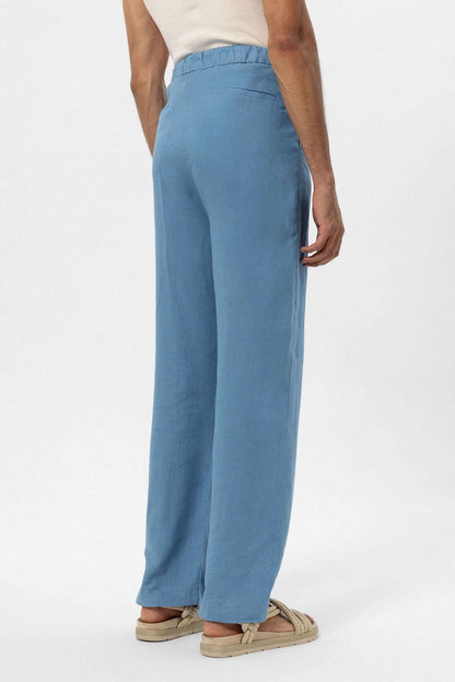 Men's Baby Blue Belted Linen Blend Pants