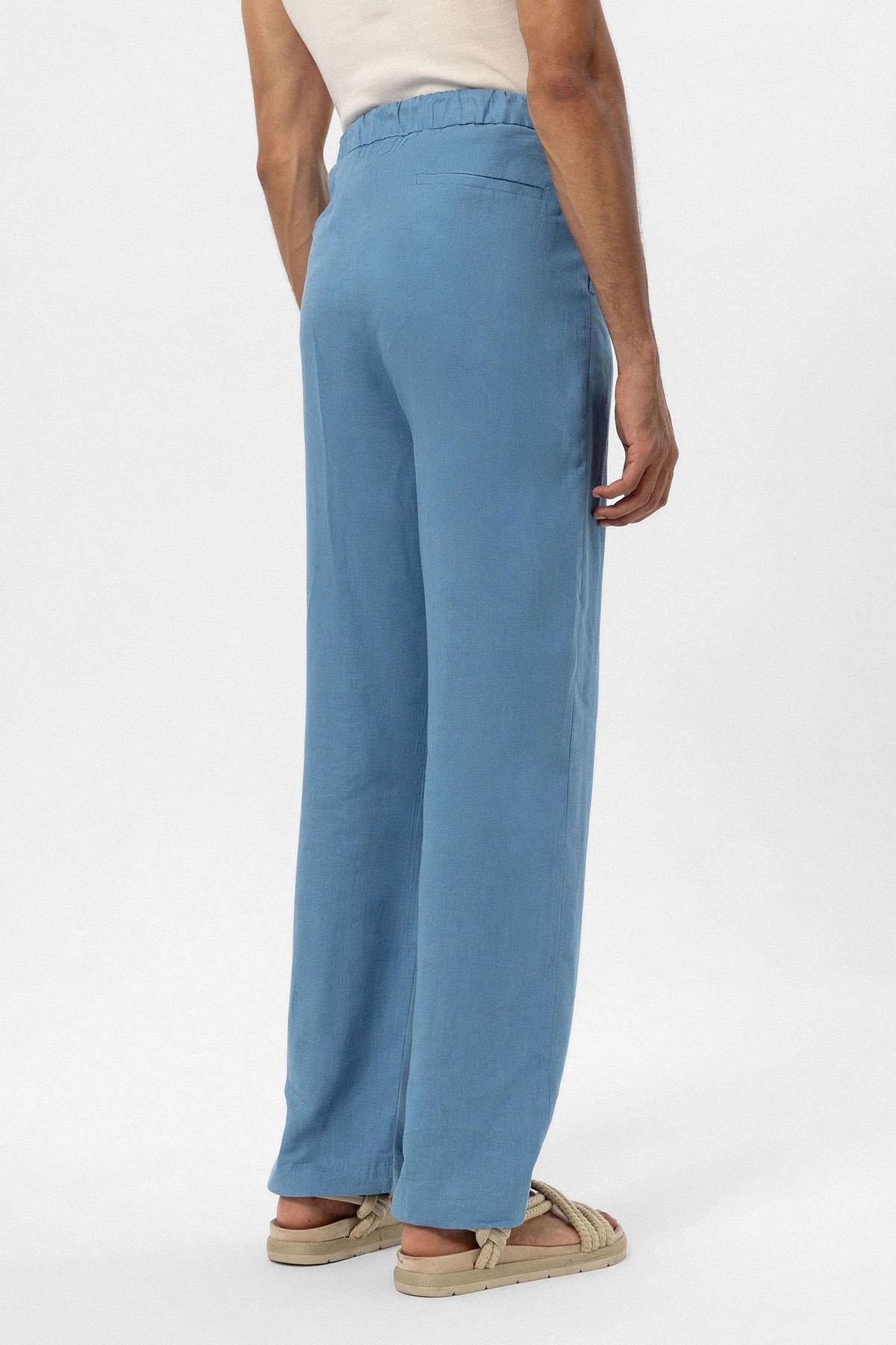 Men's Baby Blue Belted Linen Blend Pants