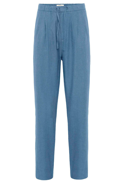 Men's Baby Blue Belted Linen Blend Pants