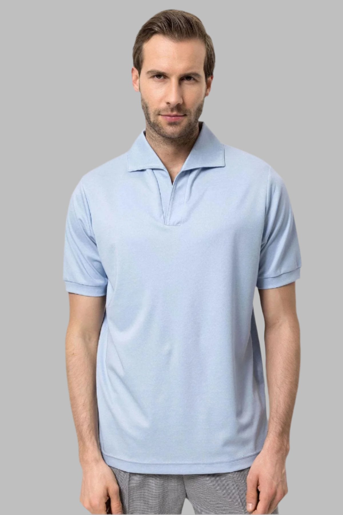 Men's Baby Blue Regular Fit Camp Collar Shirt