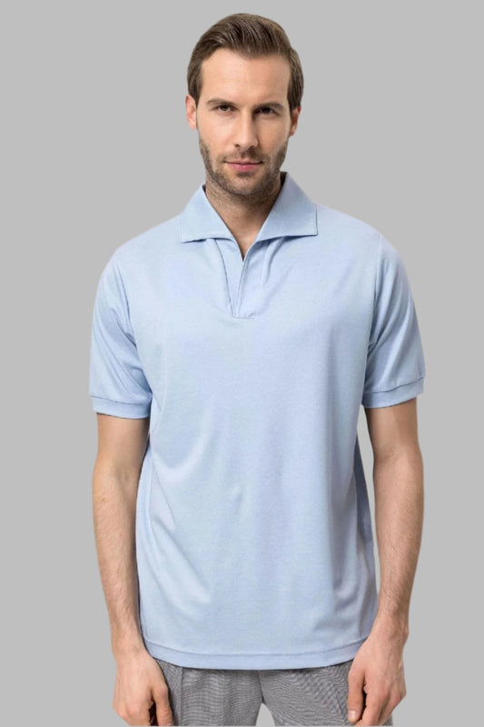 Men's Baby Blue Regular Fit Camp Collar Shirt