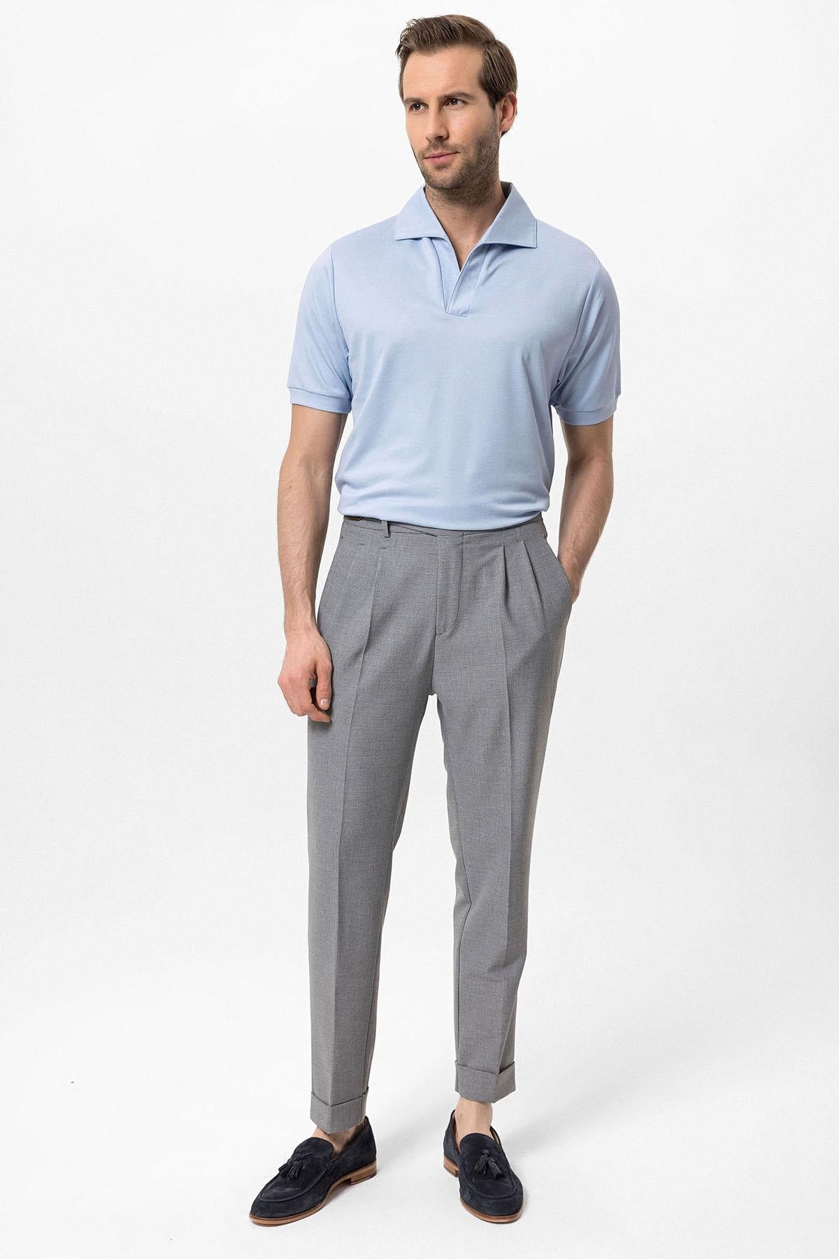 Men's Baby Blue Regular Fit Camp Collar Shirt