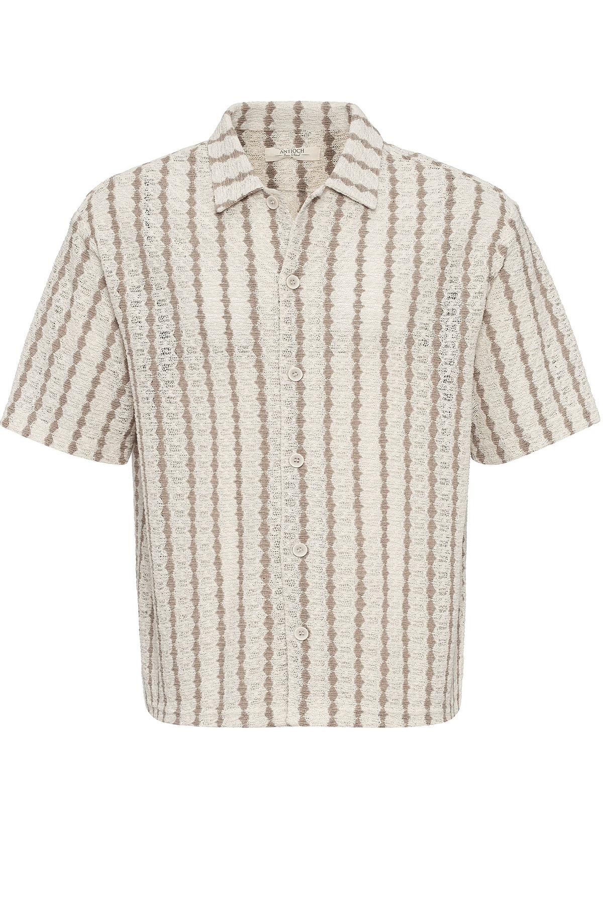 KOALA SYDNEY  Men's Beige Striped Knit Short-Sleeve Shirt -