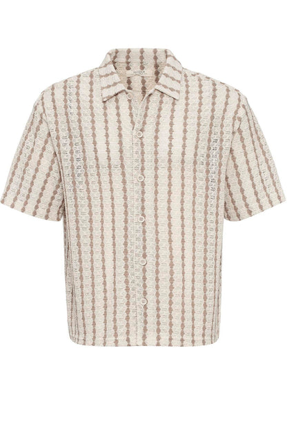 KOALA SYDNEY Men's Beige Striped Knit Short-Sleeve Shirt