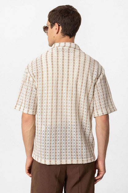 KOALA SYDNEY  Men's Beige Striped Knit Short-Sleeve Shirt -