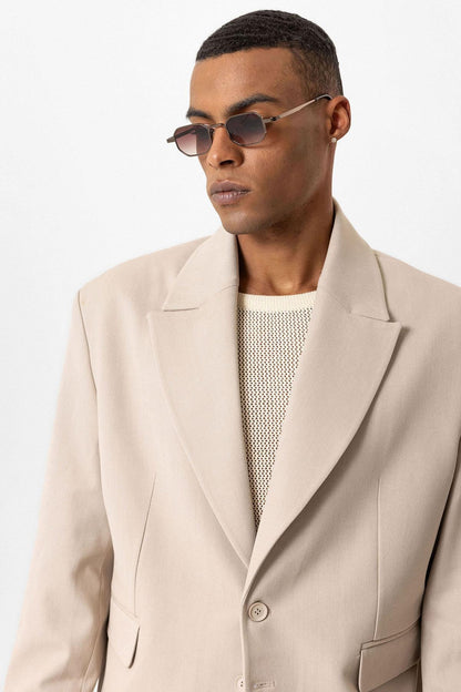Beige Crop Fit Men's Blazer Jacket