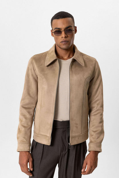 KOALA SYDNEY  Beige Crop Fit Suede Men's Jacket -