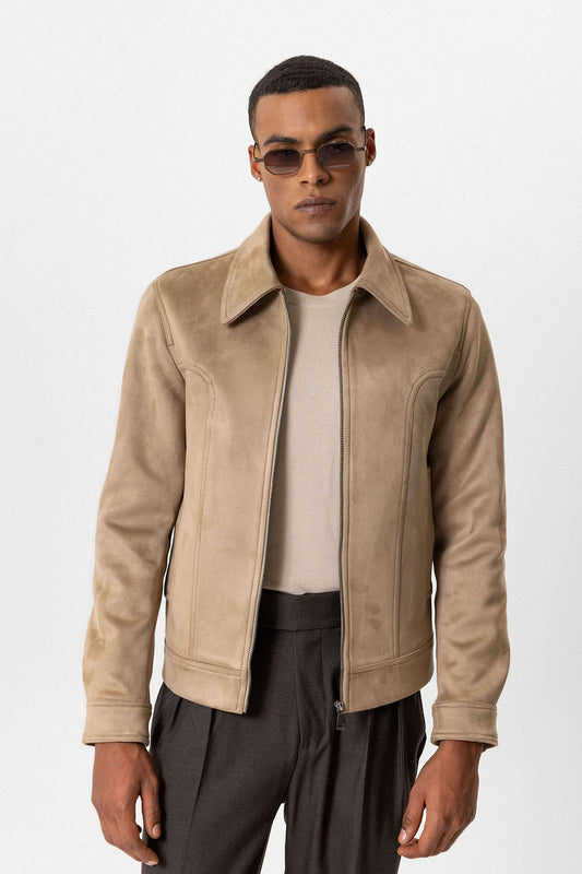 KOALA SYDNEY  Beige Crop Fit Suede Men's Jacket -