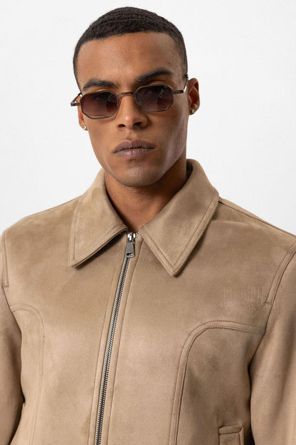 KOALA SYDNEY  Beige Crop Fit Suede Men's Jacket -