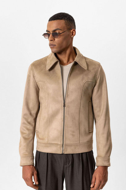 KOALA SYDNEY  Beige Crop Fit Suede Men's Jacket -