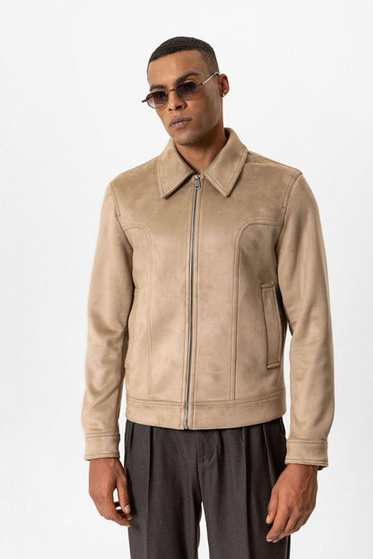 KOALA SYDNEY  Beige Crop Fit Suede Men's Jacket -