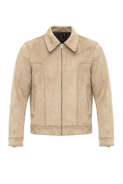 KOALA SYDNEY  Beige Crop Fit Suede Men's Jacket -