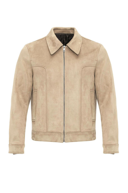 Beige Crop Fit Suede Men's Jackets