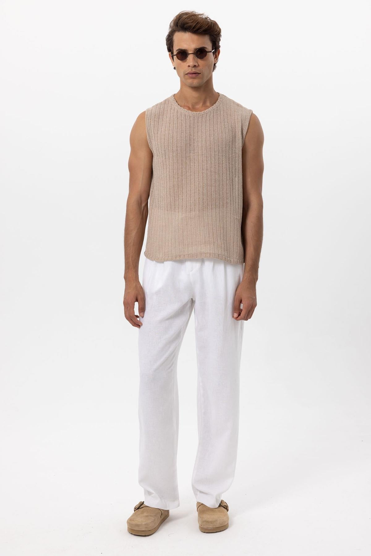 Men's Beige Textured Tank Top