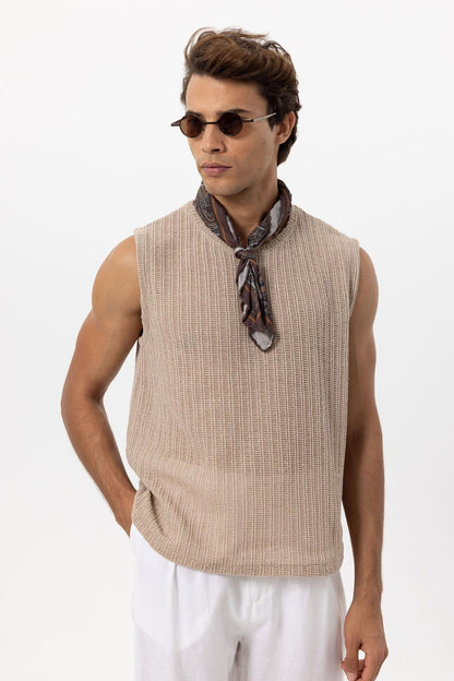 Men's Beige Textured Tank Top