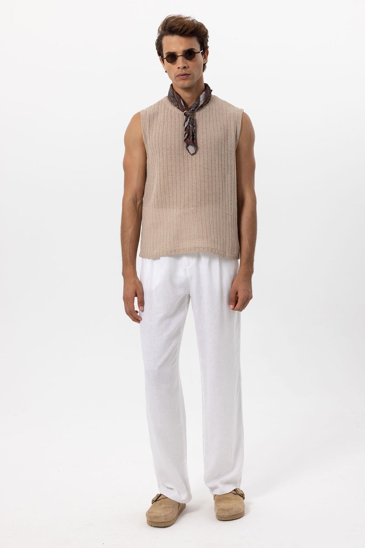 Men's Beige Textured Tank Top