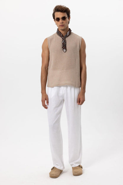 Men's Beige Textured Tank Top