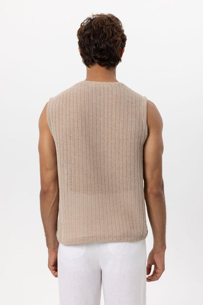 Men's Beige Textured Tank Top