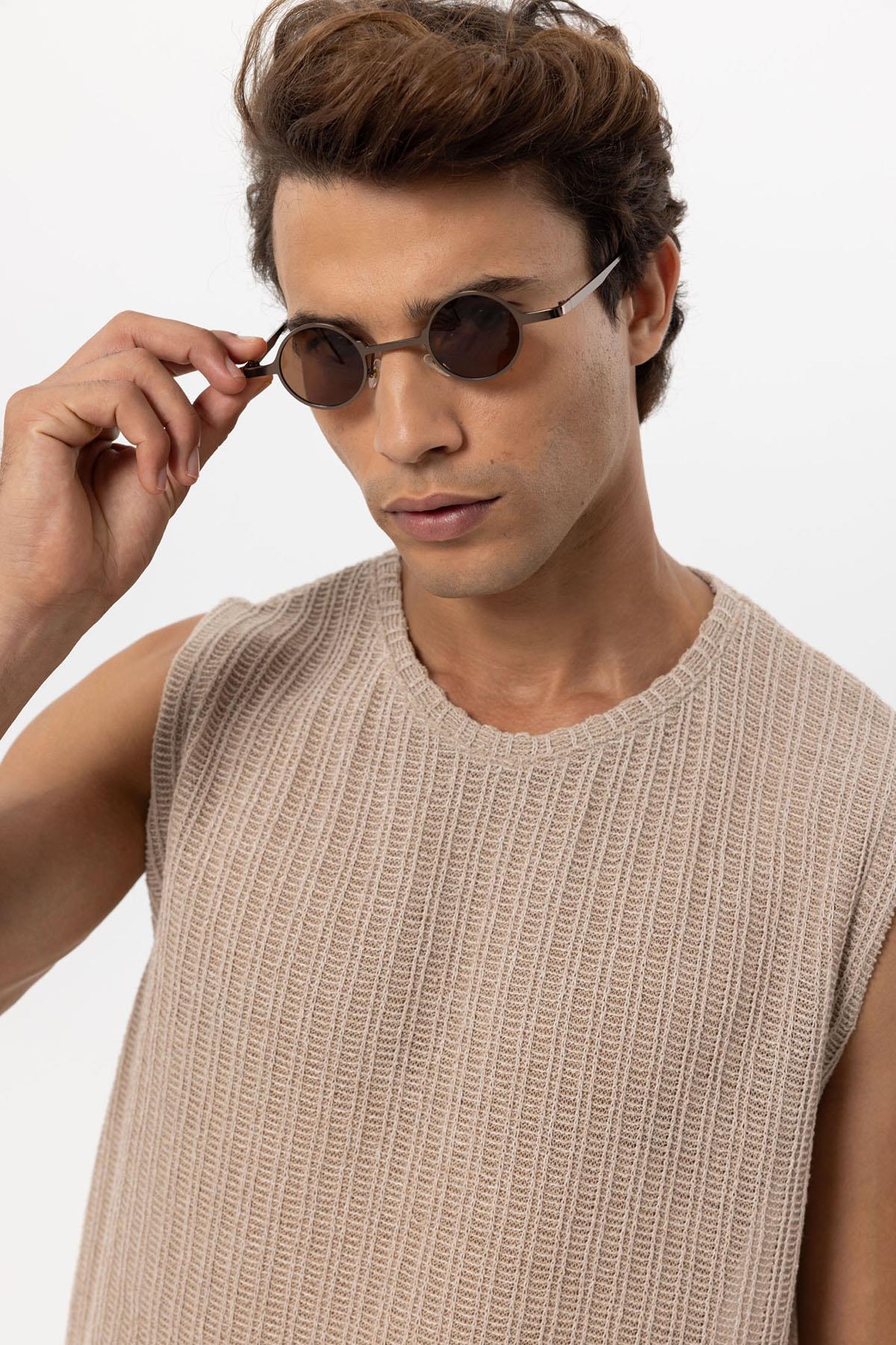 Men's Beige Textured Tank Top