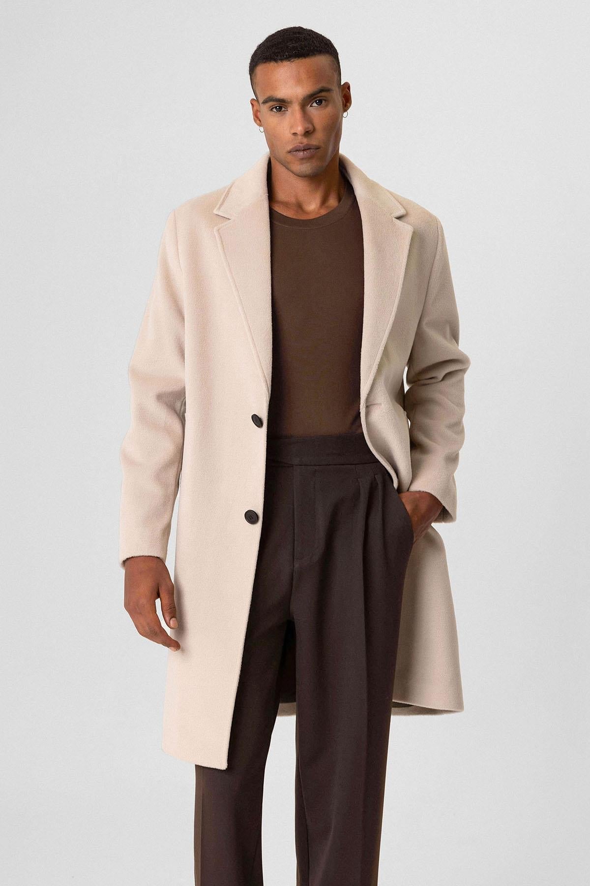 Beige Textured Men's Coat