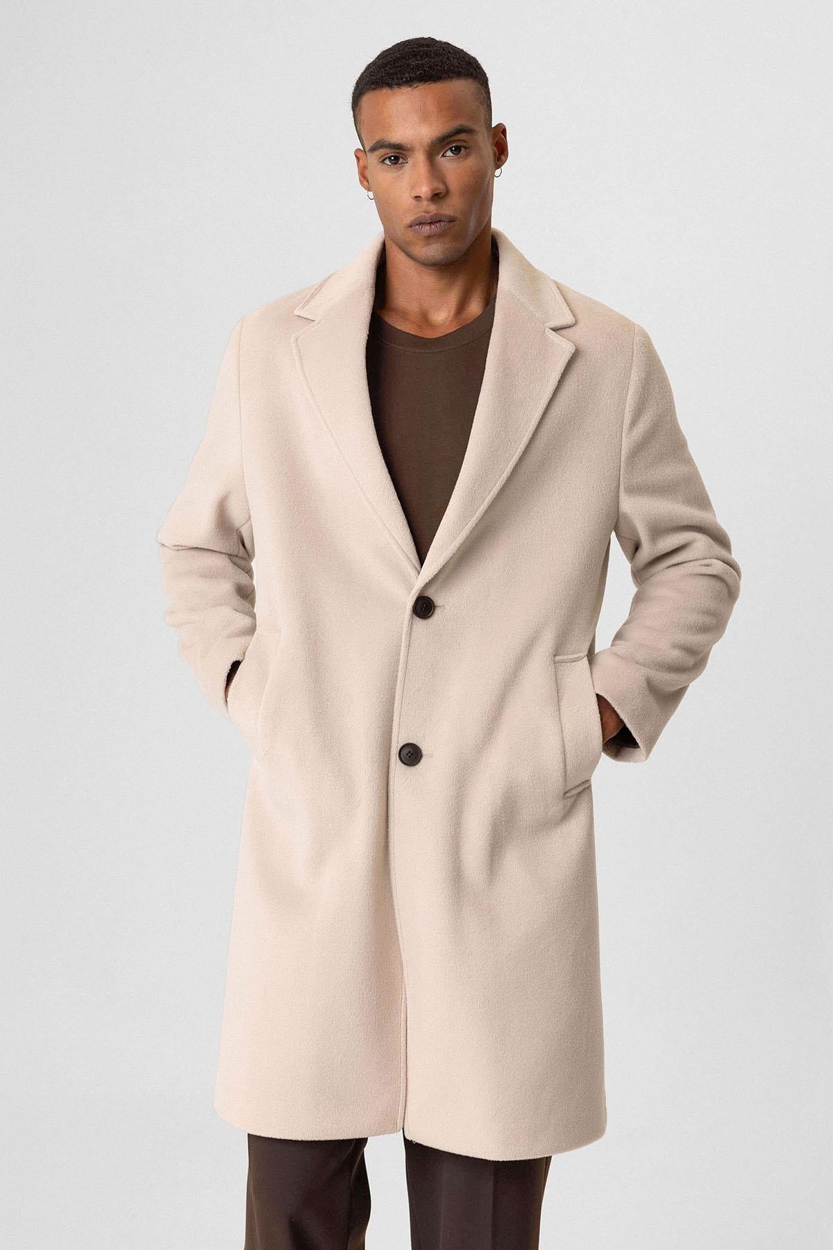 Beige Textured Men's Coat