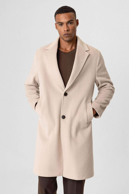 Beige Textured Men's Coat