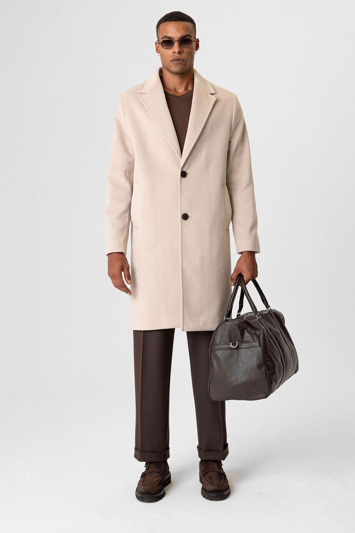 Beige Textured Men's Coat