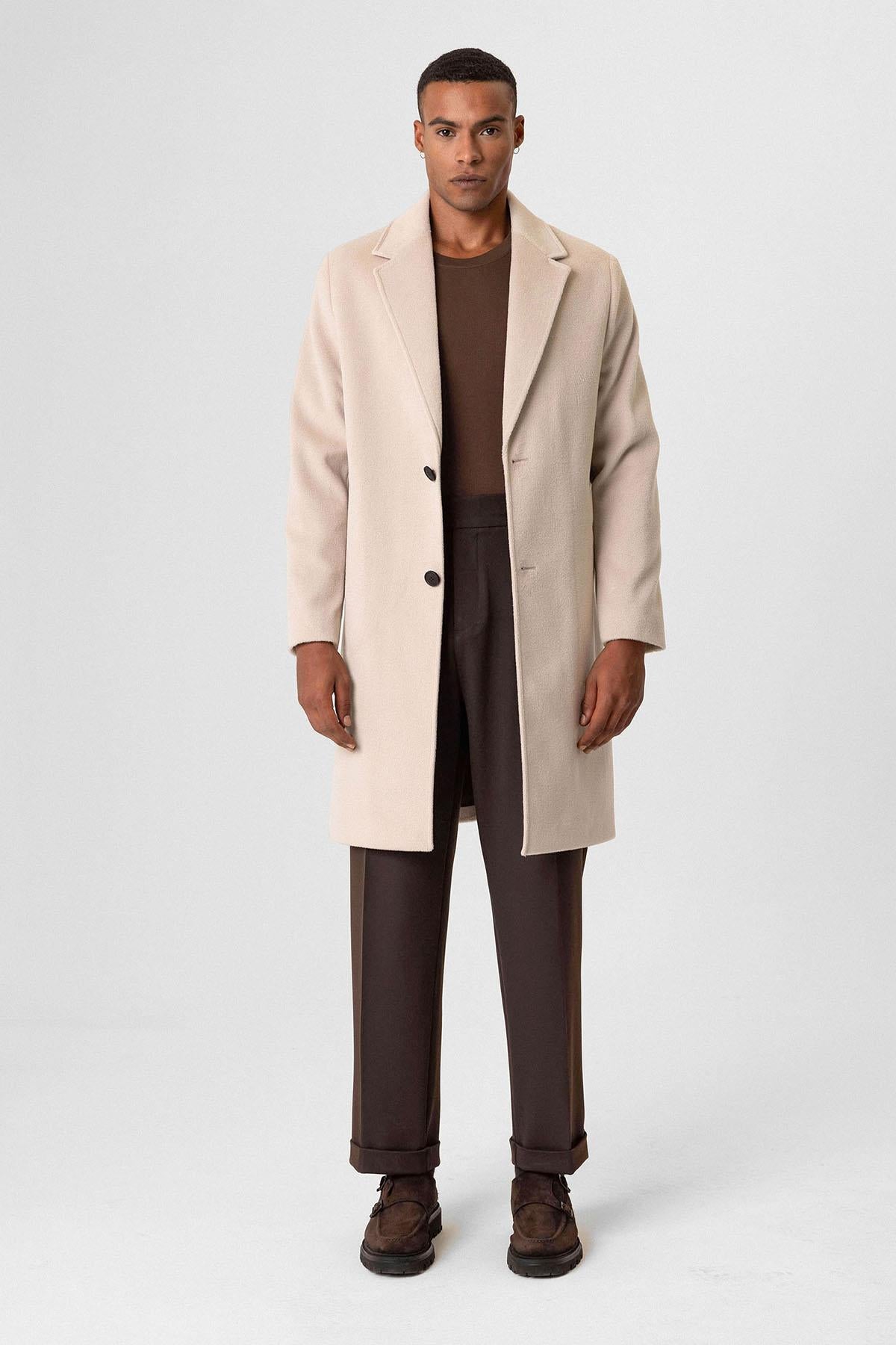 Beige Textured Men's Coat