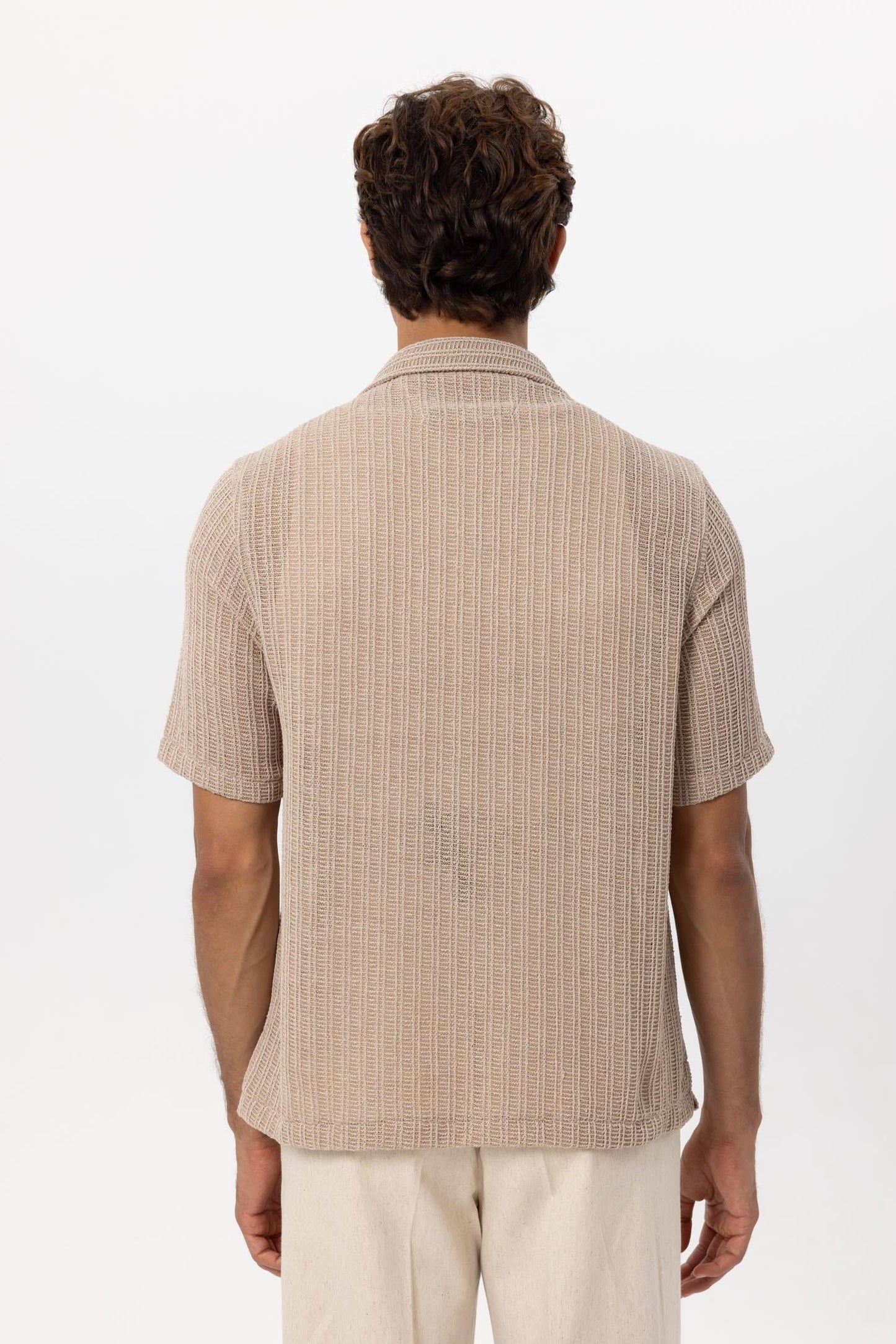 Men's Beige Textured Crochet Shirt -