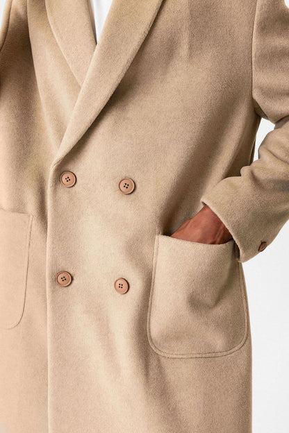 Beige Textured Double-Breasted Men's Coat